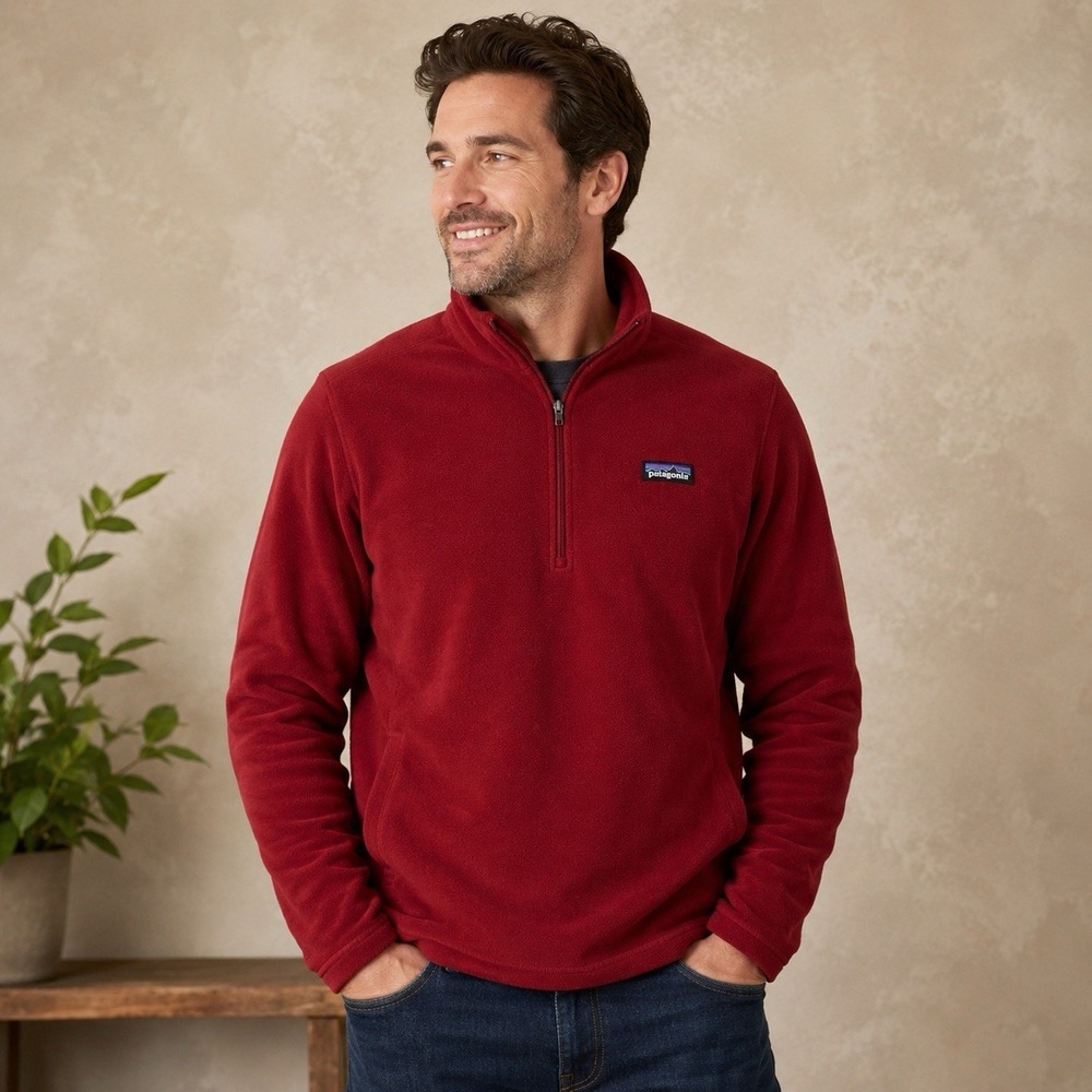 Patagonia Men's M Red Fleece 1/4 Zip Pullover Synchilla Outdoor Hiking